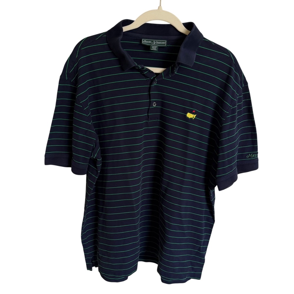 Masters Collection Navy‎ Green Striped Golf Polo Shirt Mens XL Pima Cotton